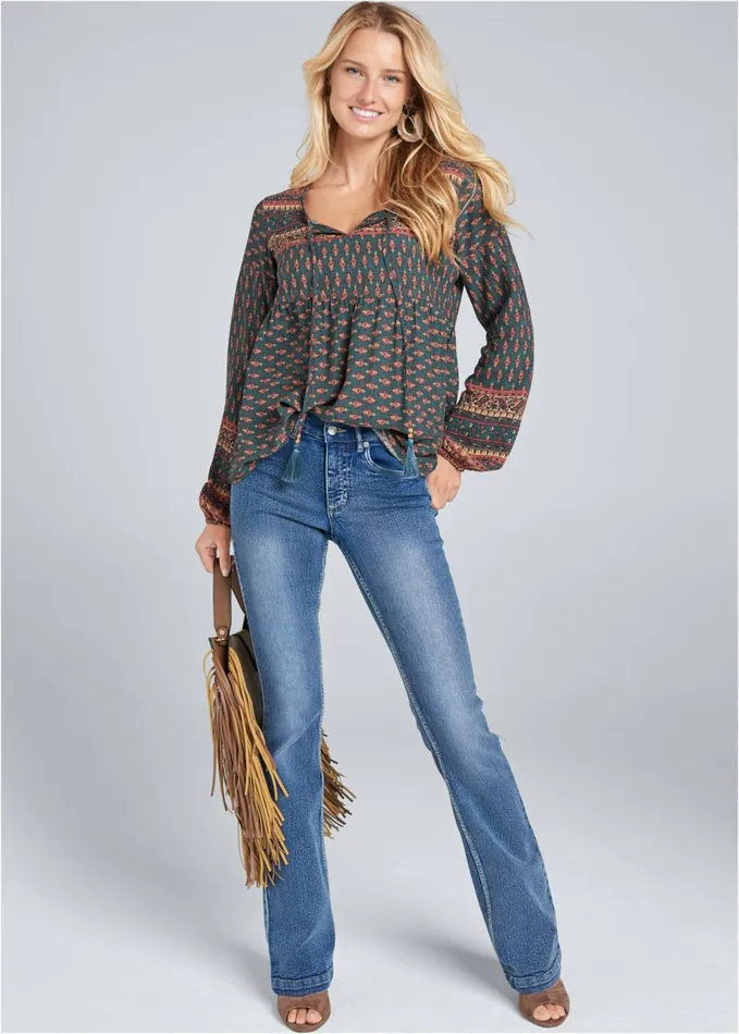 BOHO PRINTED TOP Navy Multi Women VENUS Casual Tops