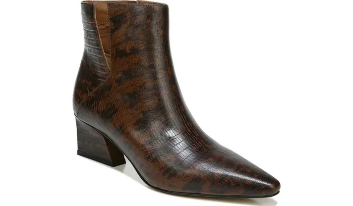 Booties Women Franco Sarto Franco Sandria Block Heel Bootie Espresso Snake Print Leather