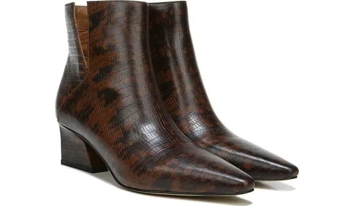 Booties Women Franco Sarto Franco Sandria Block Heel Bootie Espresso Snake Print Leather