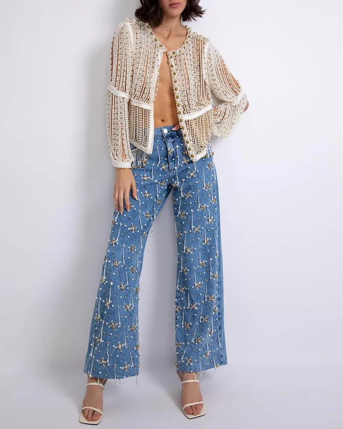 Bottoms Women PatBO HANDBEADED HIGH WAIST JEANS RUNWAY