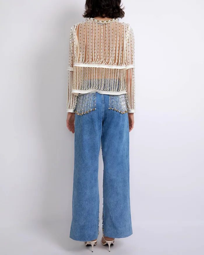 Bottoms Women PatBO HANDBEADED HIGH WAIST JEANS RUNWAY