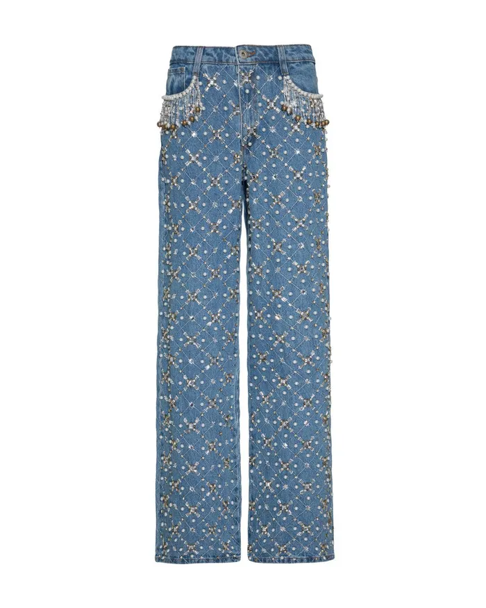 Bottoms Women PatBO HANDBEADED HIGH WAIST JEANS RUNWAY