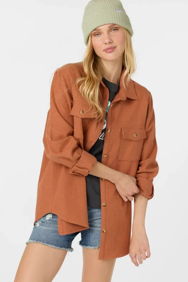BROOKS FLANNEL OVERSIZED FIT SHIRT Cedar Wood Women O039NEILL Clothing