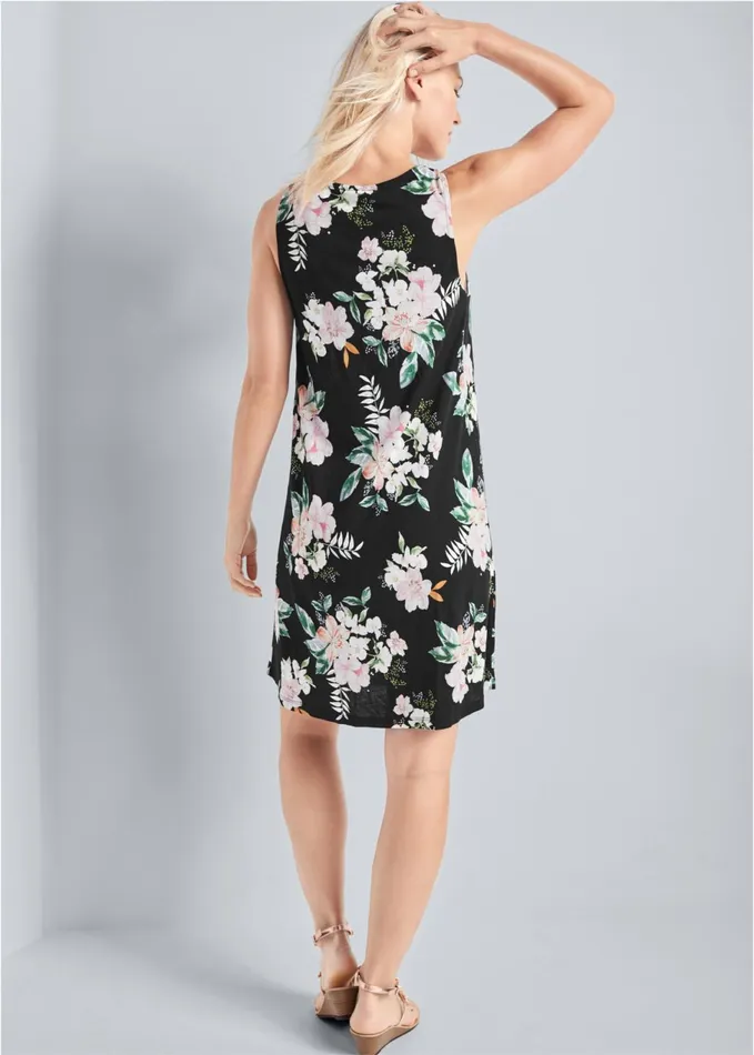 BUTTON DETAIL FLORAL DRESS Black Multi Women VENUS Sundresses