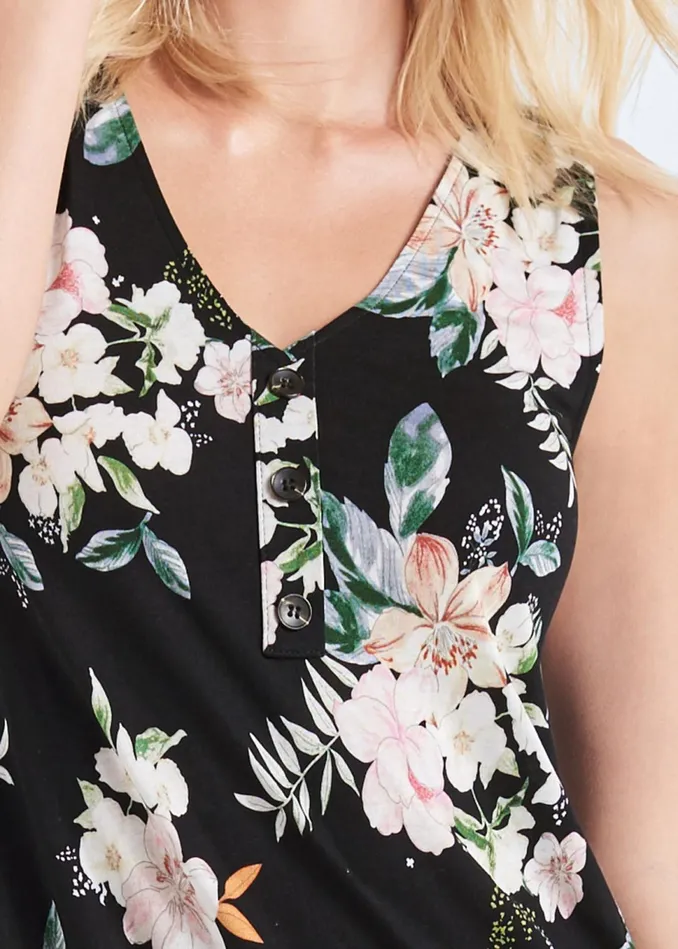 BUTTON DETAIL FLORAL DRESS Black Multi Women VENUS Sundresses