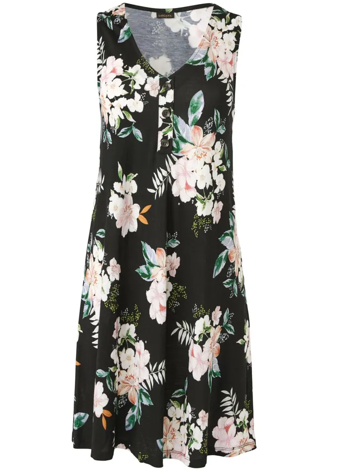 BUTTON DETAIL FLORAL DRESS Black Multi Women VENUS Sundresses