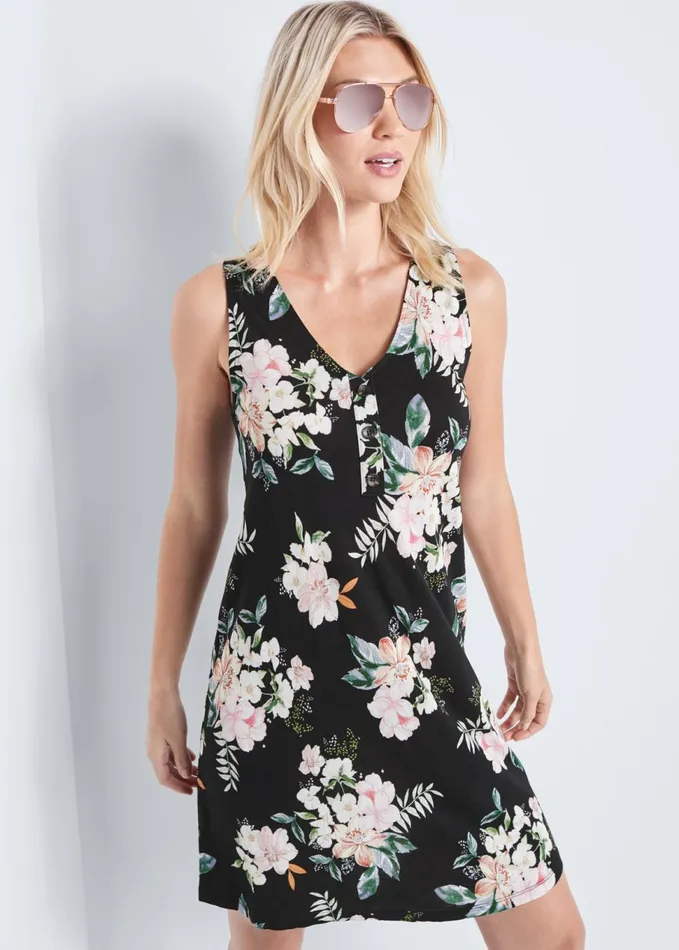BUTTON DETAIL FLORAL DRESS Black Multi Women VENUS Sundresses