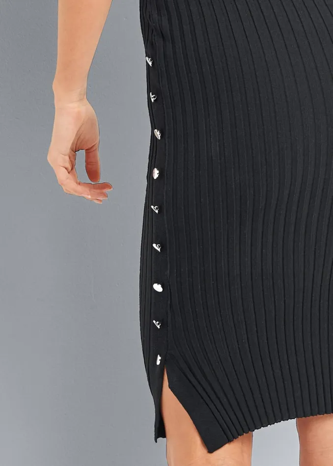 BUTTON DETAIL SWEATER DRESS Black Women VENUS Midi Dresses