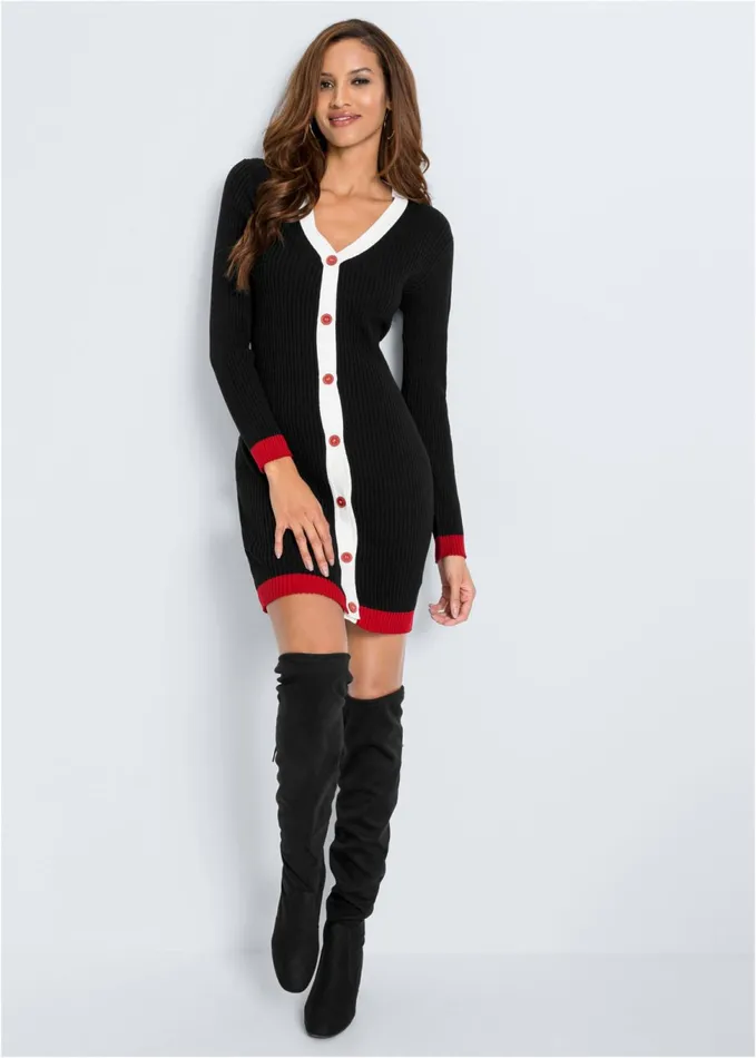 BUTTON DETAIL SWEATER DRESS Black Women VENUS Short Dresses