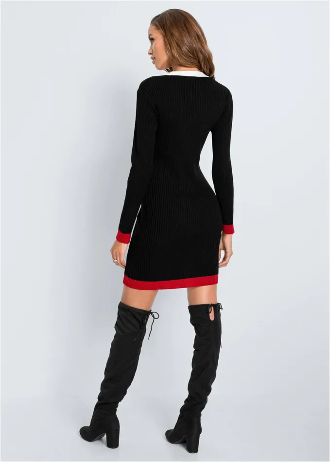 BUTTON DETAIL SWEATER DRESS Black Women VENUS Short Dresses