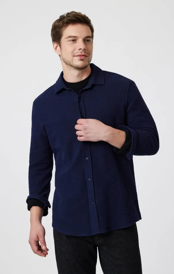 ButtonUp Long Sleeve Shirt In Maritime Blue Men Mavi Jeans Shirts