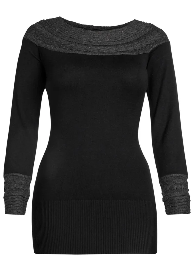 CABLE DETAIL TUNIC SWEATER Black Women VENUS Pullover