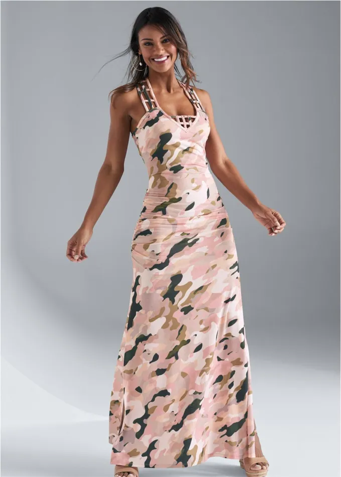 CAMO MAXI DRESS Pink Multi Women VENUS Casual Dresses
