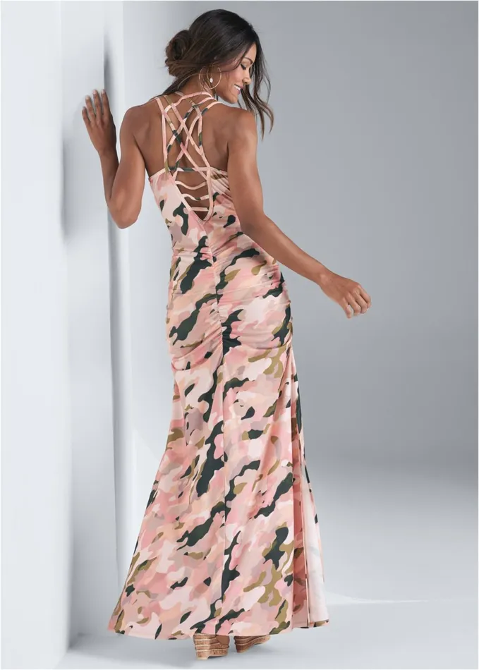 CAMO MAXI DRESS Pink Multi Women VENUS Casual Dresses