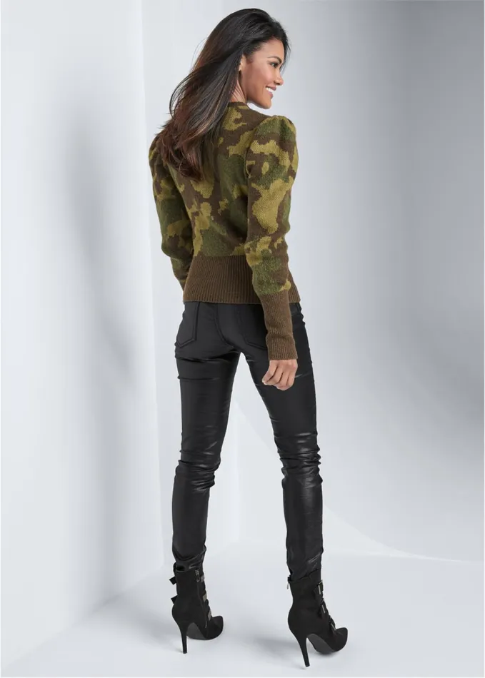 CAMO PRINT PUFF SLEEVE SWEATER Green Multi Women VENUS Pullover