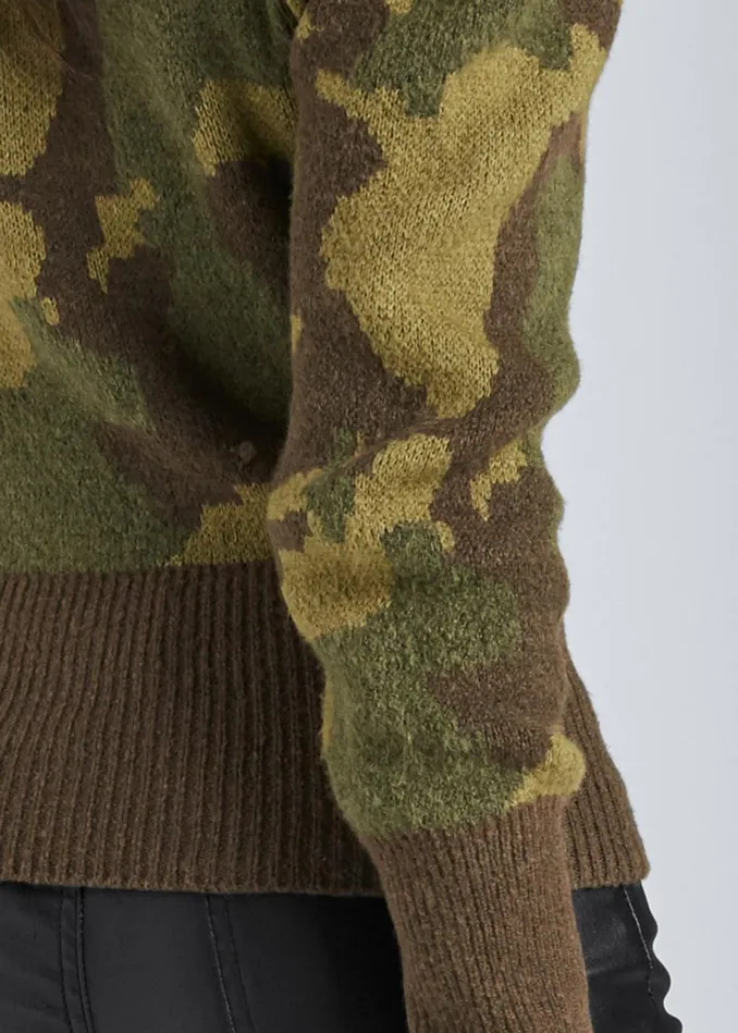 CAMO PRINT PUFF SLEEVE SWEATER Green Multi Women VENUS Pullover