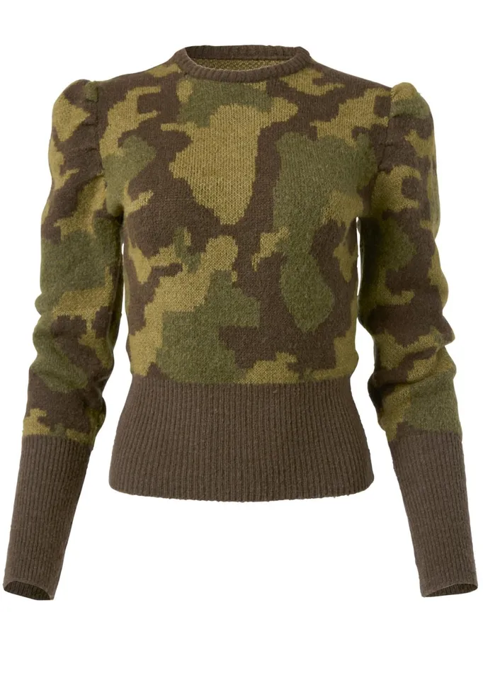 CAMO PRINT PUFF SLEEVE SWEATER Green Multi Women VENUS Pullover