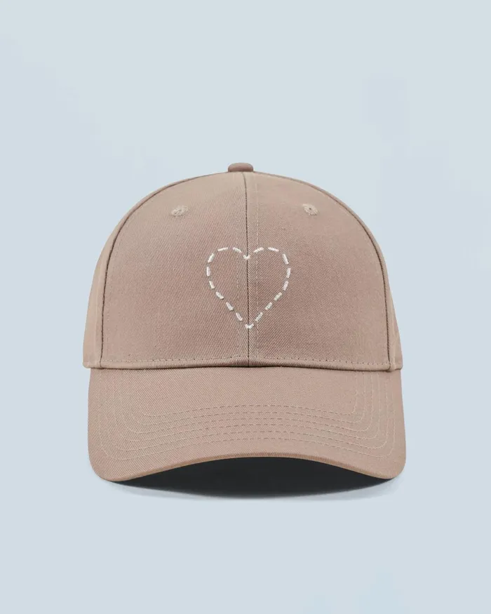 Caps From Future Embroidered Heart Curved Visor Cap Taupe