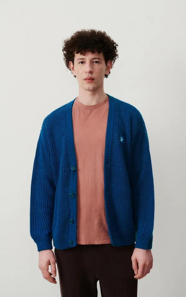 Cardigan Crashway Prussian Blue Melange Men American Vintage Jumpers and Cardigans