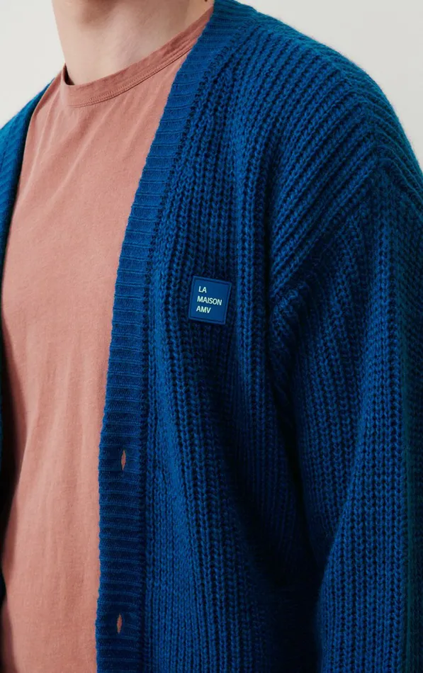 Cardigan Crashway Prussian Blue Melange Men American Vintage Jumpers and Cardigans Cardigan Crashway Prussian Blue Melange Men American Vintage Jumpers and Cardigans