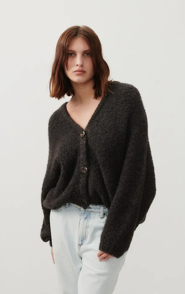 Cardigan Zolly Melange Charcoal Women American Vintage Jumpers and Cardigans