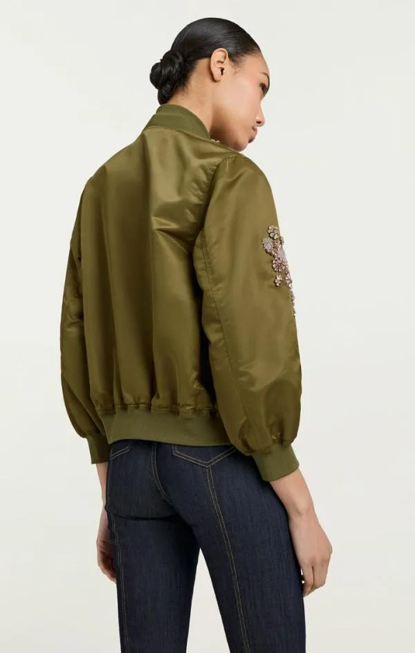 Cinq Sept Diamond Daisies Embellished Talulla Bomber Olive Women Outerwear