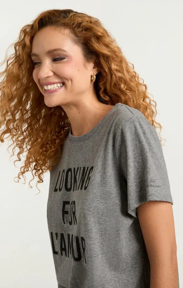 Cinq Sept Looking For L039amour Tee Heather Greyblack Women Tees
