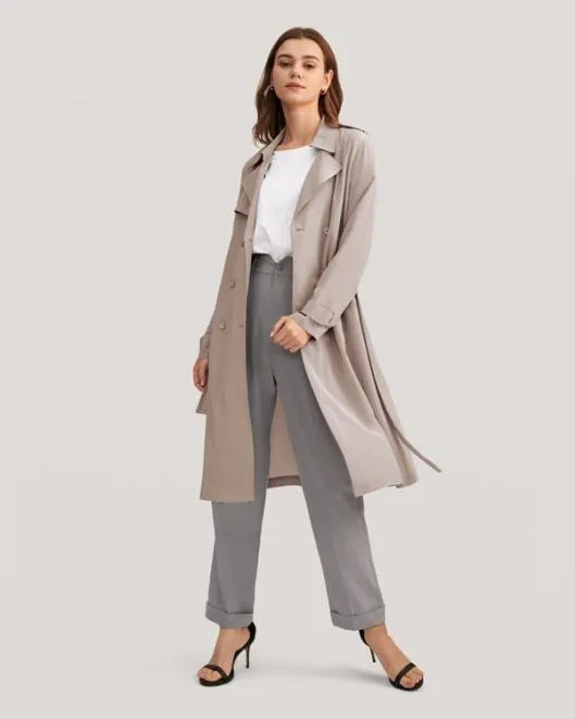 Classic Woman Double Breasted Silk Trench Coat Women Lilysilk Outerwear