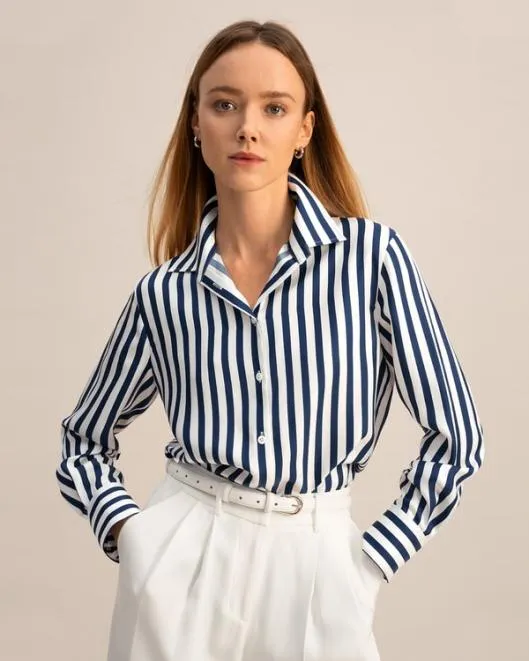 Classic Womenx27s Amalfi Blue White Stripe Silk Shirt Women Blouses Lilysilk Shirts Classic Womenx27s Amalfi Blue White Stripe Silk Shirt Women Blouses Lilysilk Shirts