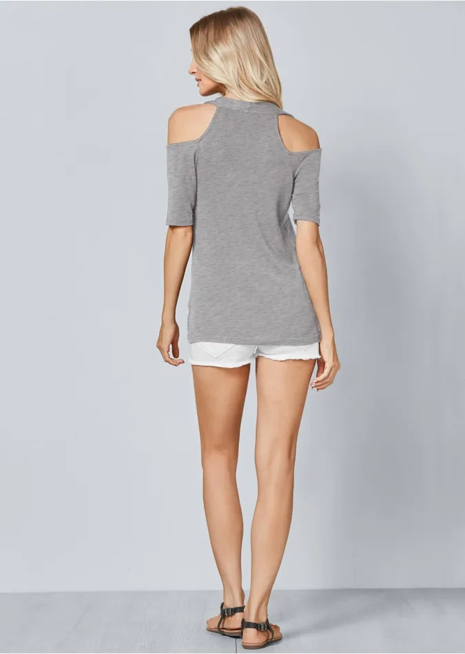 Coldshoulder Top Heather Grey Women VENUS Venus Basics Tops