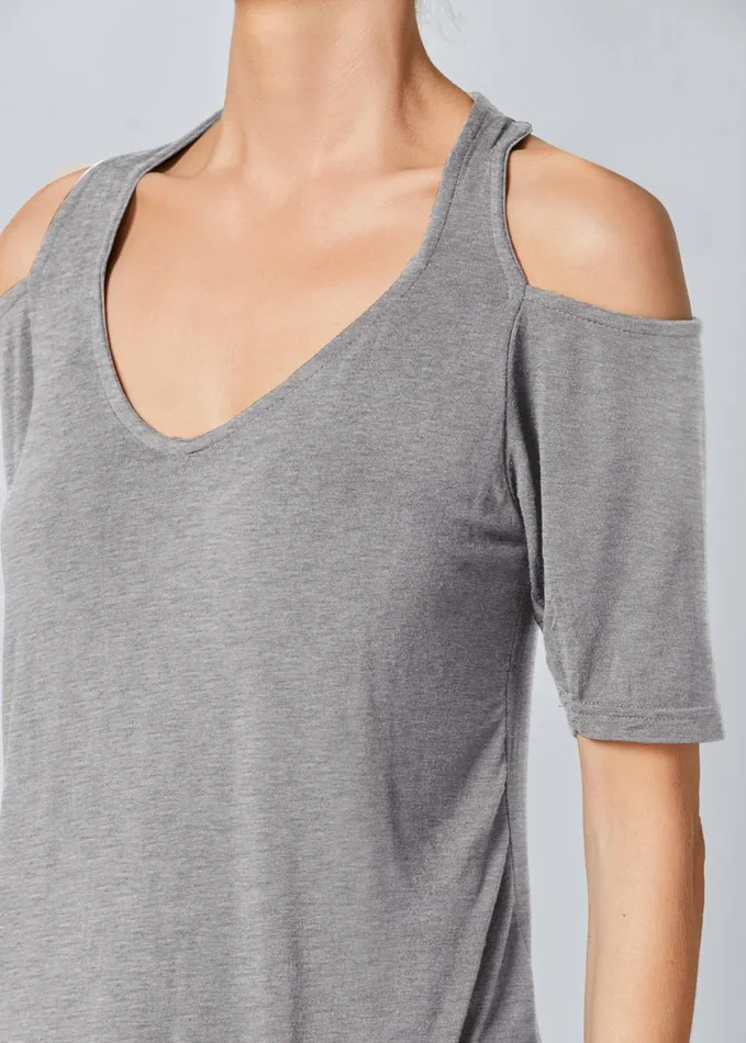 Coldshoulder Top Heather Grey Women VENUS Venus Basics Tops
