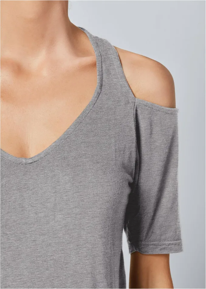 Coldshoulder Top Heather Grey Women VENUS Venus Basics Tops