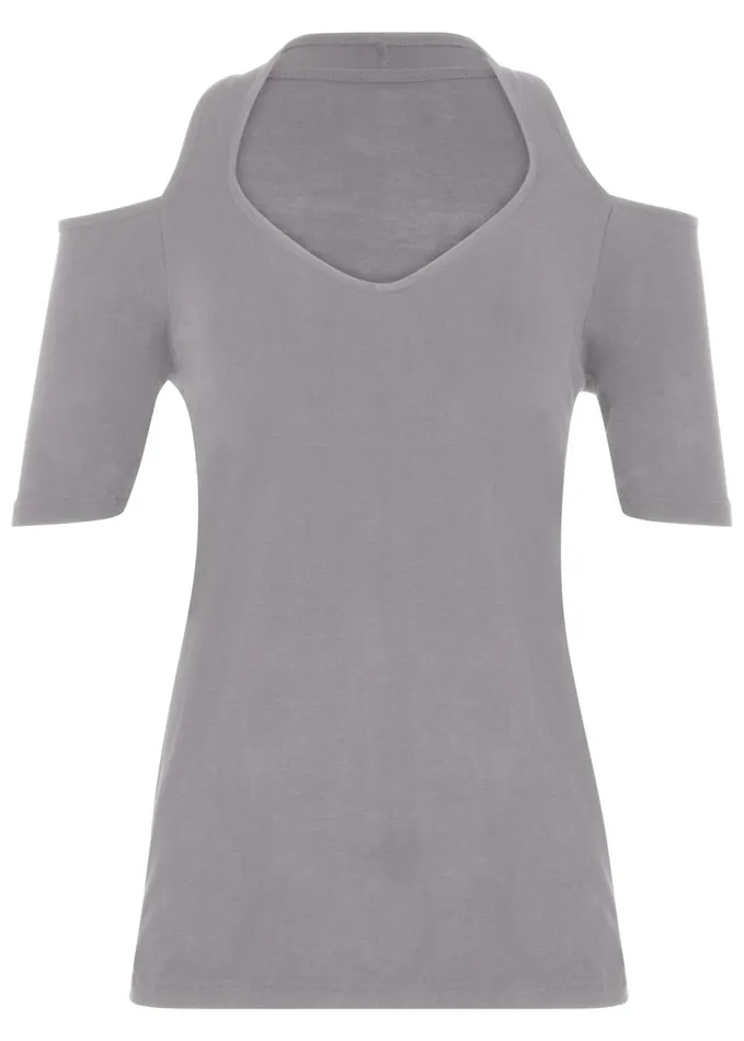 Coldshoulder Top Heather Grey Women VENUS Venus Basics Tops