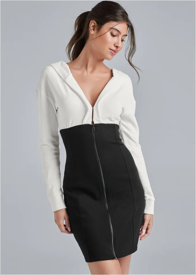 COLOR BLOCK CORSET DRESS Black and White Women VENUS Dresses