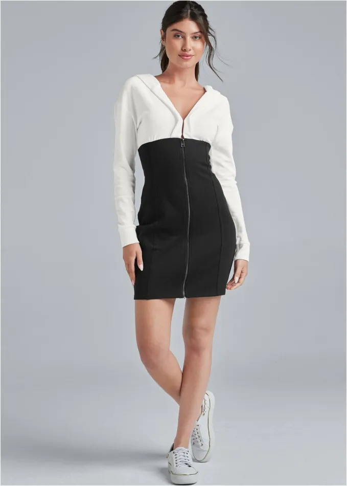 COLOR BLOCK CORSET DRESS Black and White Women VENUS Dresses COLOR BLOCK CORSET DRESS Black and White Women VENUS Dresses