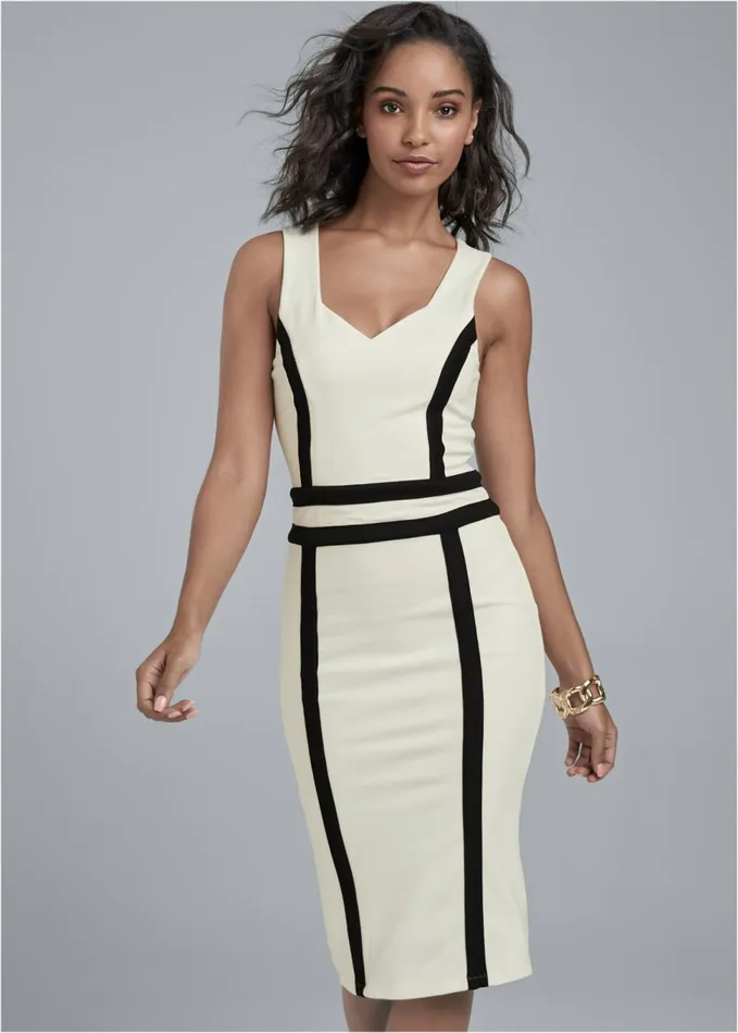 COLOR BLOCK MIDI DRESS White and Black Women VENUS Bodycon Dresses