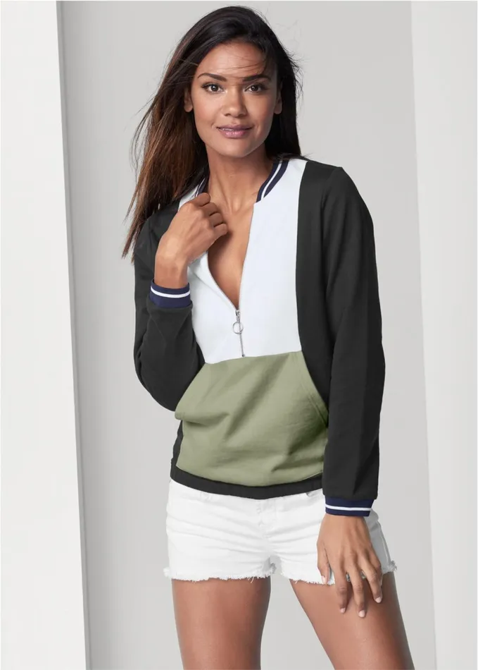 COLOR BLOCK SWEATSHIRT Olive Multi Women VENUS Sweatshirts and Hoodies