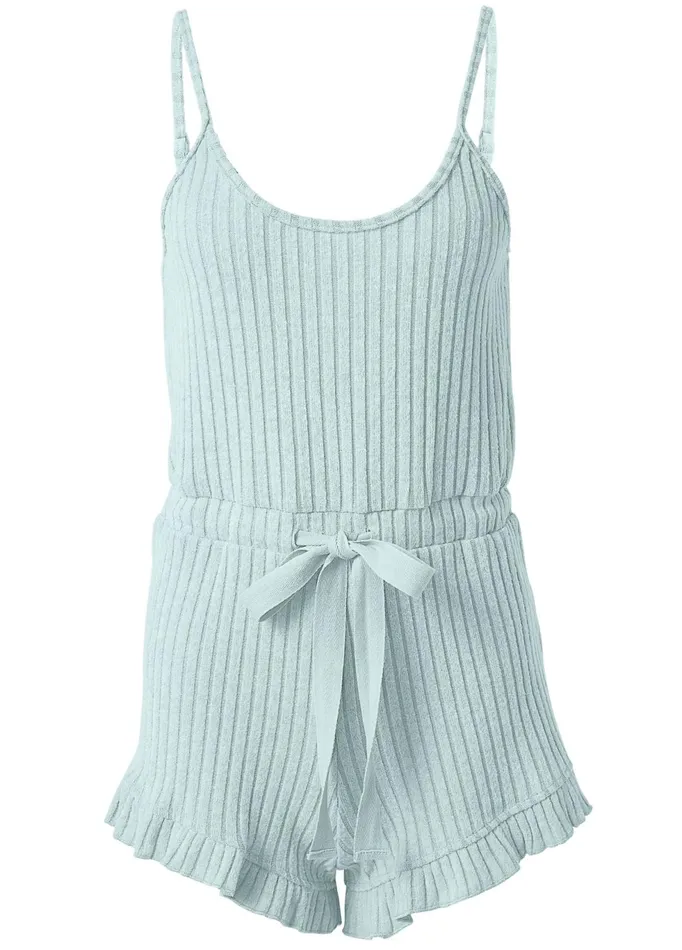 COZY RIB KNIT LOUNGE ROMPER Aqua Women VENUS Rompers