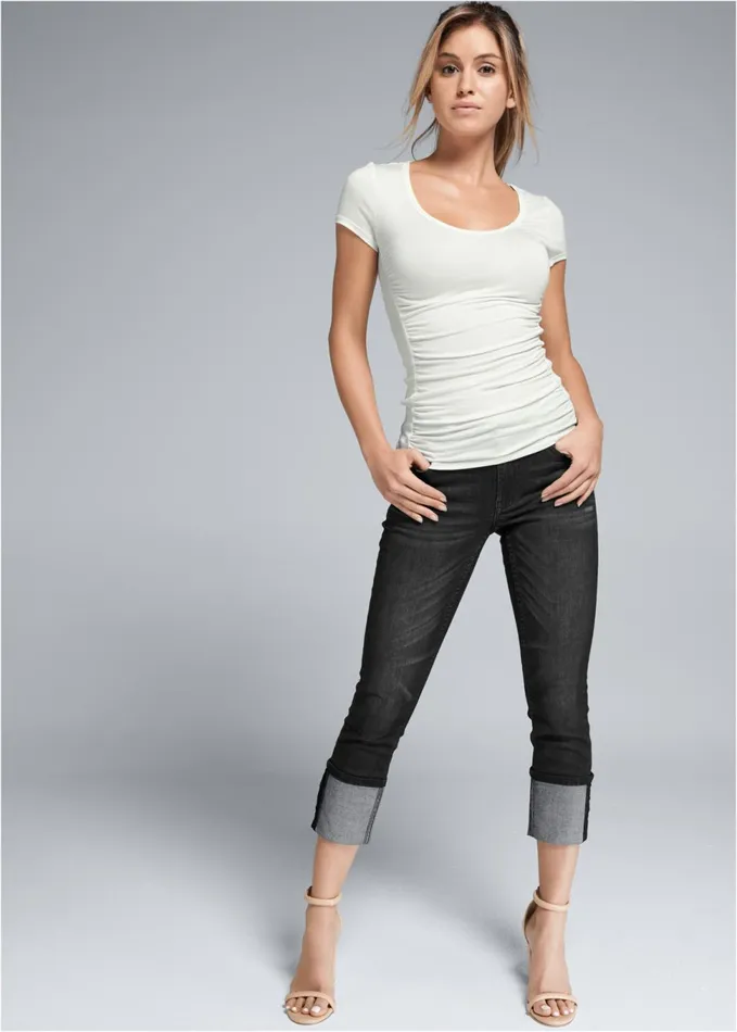 Cropped Cuff Jeans Black Women VENUS Capris