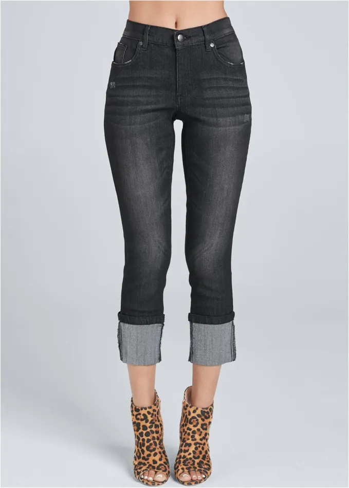 Cropped Cuff Jeans Black Women VENUS Capris