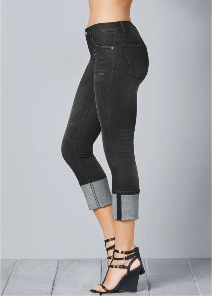 Cropped Cuff Jeans Black Women VENUS Capris