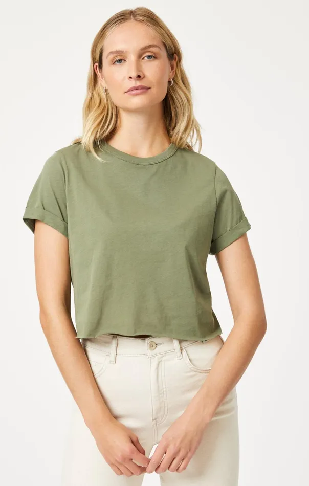 Cropped TShirt In Deep Lichen Green Women Mavi Jeans Tops and TShirts