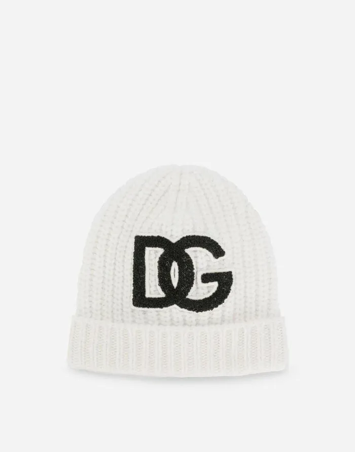 Dolce and Gabbana Accessories And Baby Carriers Children Ribbed Knit Hat With DG Logo Patch White Dolce and Gabbana Accessories And Baby Carriers Children Ribbed Knit Hat With DG Logo Patch White