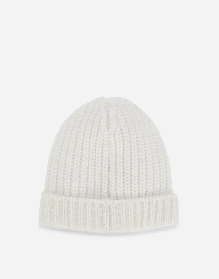 Dolce and Gabbana Accessories And Baby Carriers Children Ribbed Knit Hat With DG Logo Patch White Dolce and Gabbana Accessories And Baby Carriers Children Ribbed Knit Hat With DG Logo Patch White