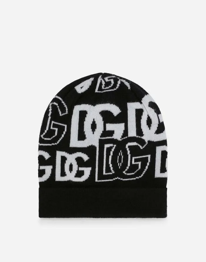 Dolce and Gabbana Accessories Children Knit Hat With Jacquard DG Logo Multicolor Dolce and Gabbana Accessories Children Knit Hat With Jacquard DG Logo Multicolor
