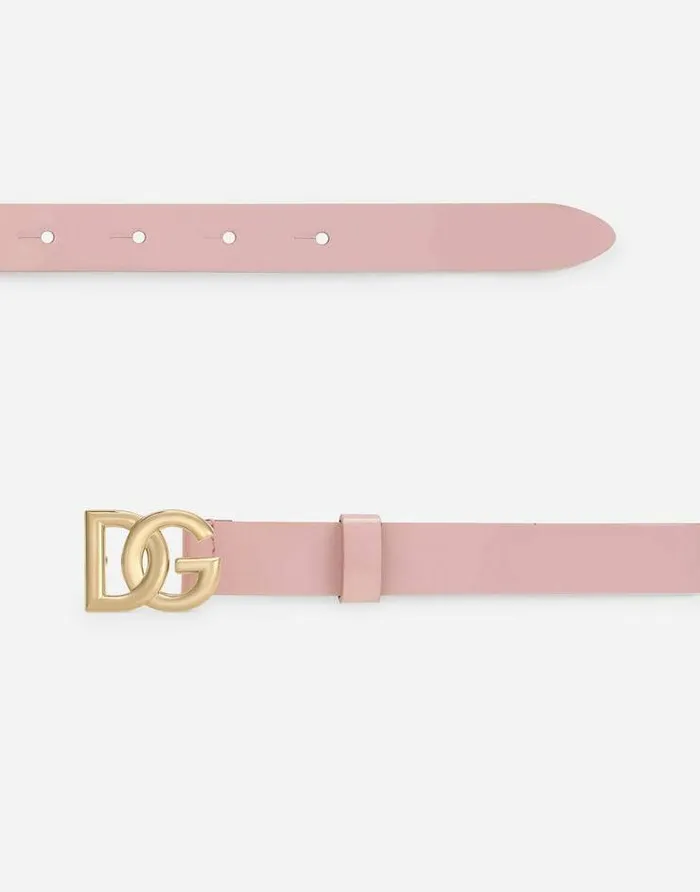 Dolce and Gabbana Accessories Children Patent Leather Belt With DG Logo Pink Dolce and Gabbana Accessories Children Patent Leather Belt With DG Logo Pink