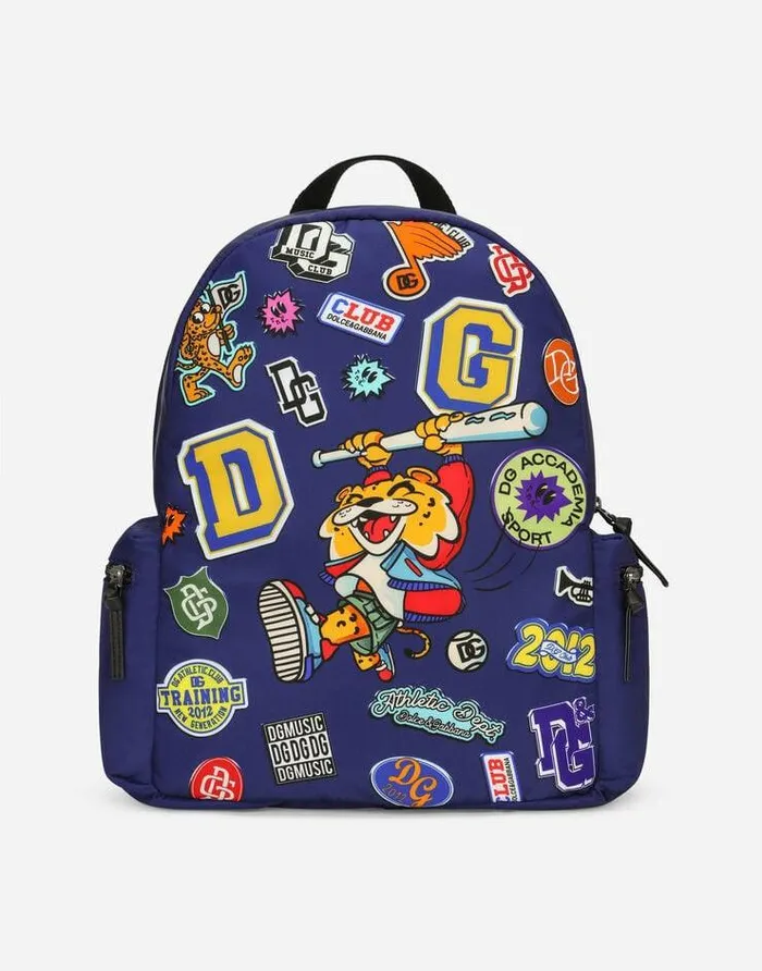 Dolce and Gabbana Accessories Children Printed Nylon Backpack Blue