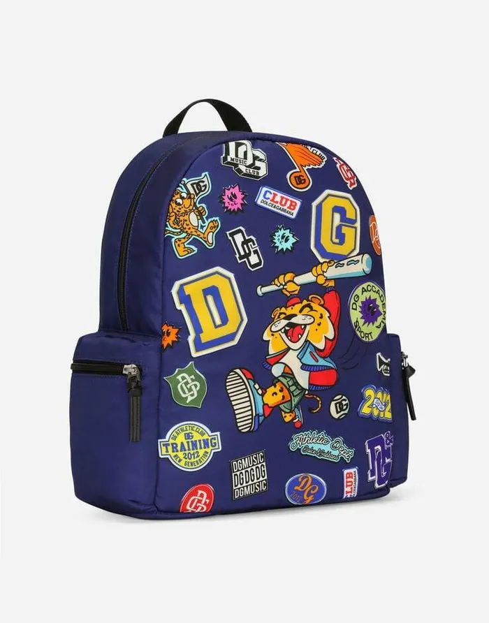 Dolce and Gabbana Accessories Children Printed Nylon Backpack Blue Dolce and Gabbana Accessories Children Printed Nylon Backpack Blue