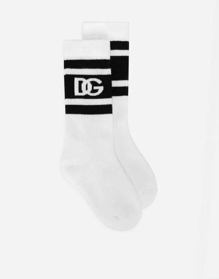 Dolce and Gabbana Accessories Children Stretch Knit Socks With DG Logo Multicolor