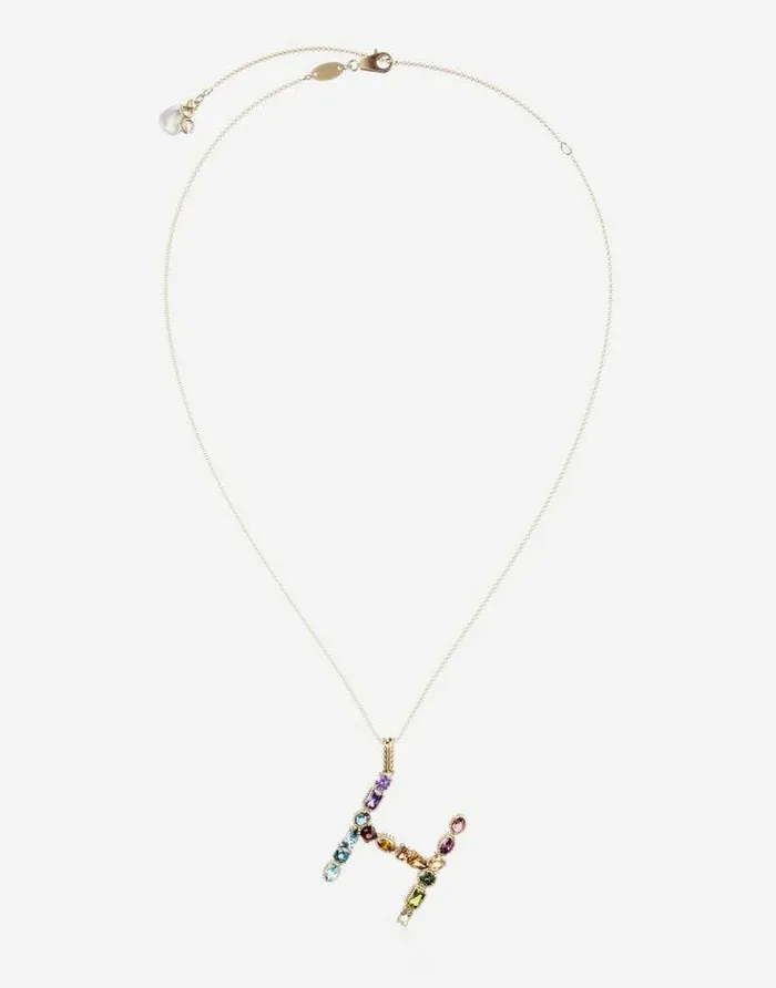 Dolce and Gabbana Alphabet Collection Women Rainbow Alphabet H Pendant In Yellow Gold With Multicolor Fine Gems Gold Dolce and Gabbana Alphabet Collection Women Rainbow Alphabet H Pendant In Yellow Gold With Multicolor Fine Gems Gold